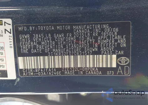 2007 Toyota Matrix from USA, damaged, VIN 2T1KR32E07C631517